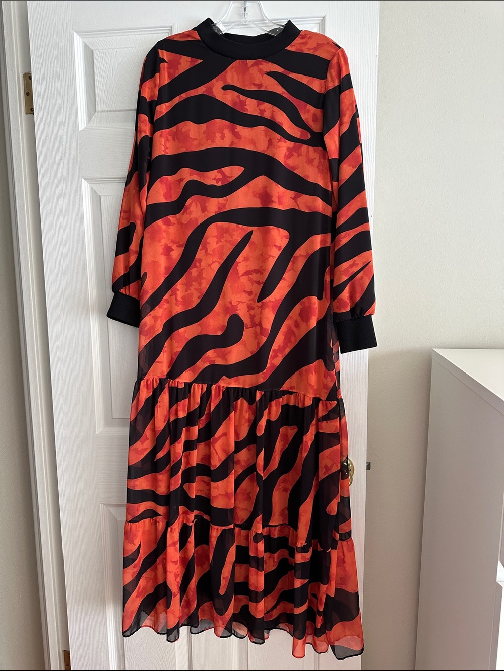 Bold Orange & Black Zebra Print Maxi Dress